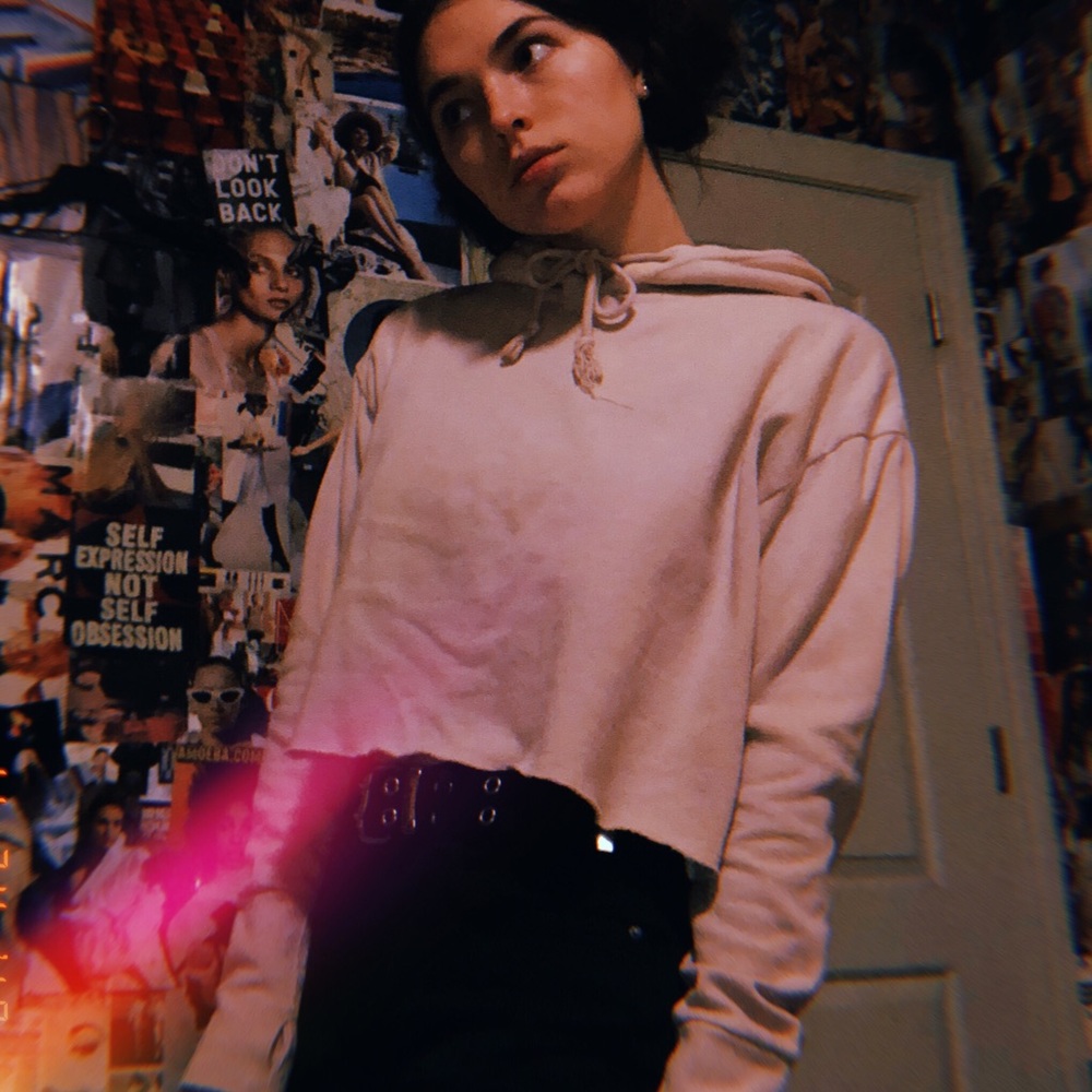 baby pink/mauve cropped hoodie